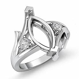 0.20 Ct Marquise 3 Stone Diamond Engagement Semi Mount Ring 14k W Gold Setting