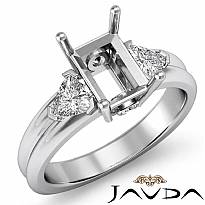 Three Stone Diamond Engagement Trillion Emerald Semi Mount Ring 14k W Gold 0.6Ct