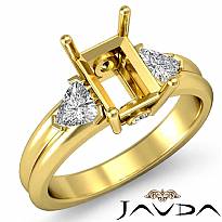 Three Stone Diamond Engagement Trillion Emerald Semi Mount Ring 18k Gold Yellow  (0.58Ct. tw.)
