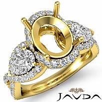 Three 3 Stone Diamond Anniversary Pear Oval Semi Mount Ring 14k Gold Yellow  (1.4Ct. tw.)