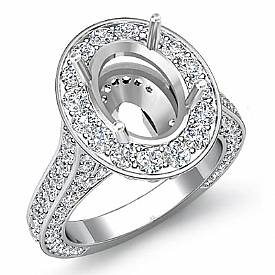 2.1Ct Diamond Engagement Halo Setting Ring Oval Shape Semi Mount 14K White Gold
