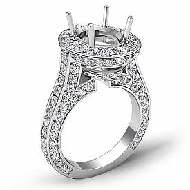 2.1Ct Diamond Engagement Halo Setting Ring Oval Shape Semi Mount 14K White Gold