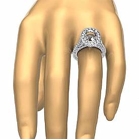 2.1Ct Diamond Engagement Halo Setting Ring Oval Shape Semi Mount 14K White Gold