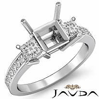 3 Stone Diamond Engagement Ring Princess Cut Semi Mount Setting 14k W Gold 0.8Ct