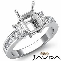 Emerald Diamond 3Stone Engagement Ring 14k W Gold Princess Channel Setting 0.8Ct