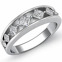 Princess Prong Channel Set Diamond Women Half Wedding Band 14k WGold Ring 0.8Ct