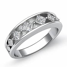 .80 CT Princess Diamond Half Wedding Band 14k W Gold Ring