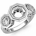 0.85 Ct Round Bezel Set 3 Stone Diamond Anniversary Ring Setting Gold