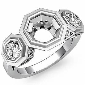 0.85 Ct Round Bezel Set 3 Stone Diamond Anniversary Ring Setting Gold