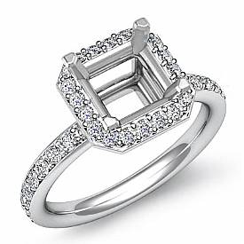 0.36Ct Diamond Engagement Ring 14k White Gold Asscher Semi Mount Halo Setting