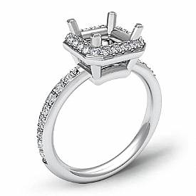 0.36Ct Diamond Engagement Ring 14k White Gold Asscher Semi Mount Halo Setting