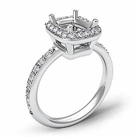 0.36Ct Diamond Engagement Ring Cushion Semi Mount Halo Setting 14k White Gold