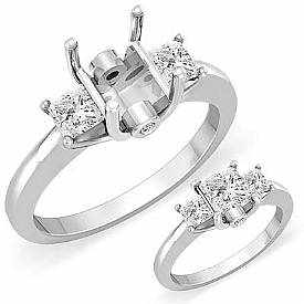 0.55 Ct Princess Diamond 3 Stone Anniversary Ring Setting 14k W Gold