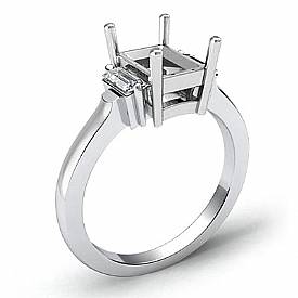 0.25Ct Emerald Diamond 3 Stone Engagement Ring Setting 14k W Gold