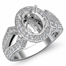 1.4Ct Vintage Diamond Engagement Oval Ring 14K White Gold Halo Setting SemiMount