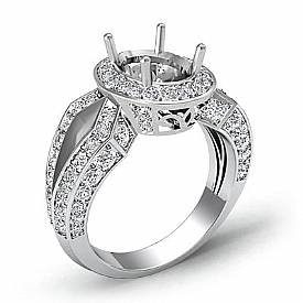 1.4Ct Vintage Diamond Engagement Oval Ring 14K White Gold Halo Setting SemiMount