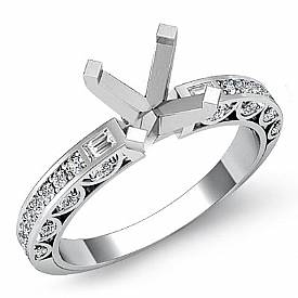0.35 Ct Round Baguette Diamond Vintage Engagement Ring Setting WG
