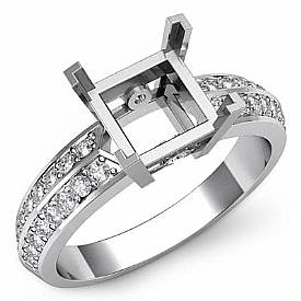 0.30Ct Princess Diamond Engagement Ring Side Stone Setting 14k W Gold Semi Mount