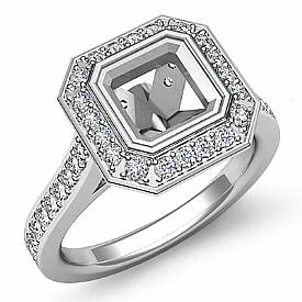 0.50Ct Diamond Engagement Halo Setting Ring Asscher Semi Mount 14K White Gold