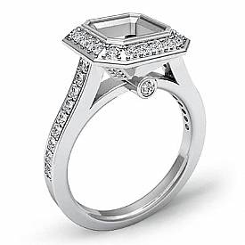 0.50Ct Diamond Engagement Halo Setting Ring Asscher Semi Mount 14K White Gold