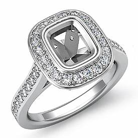 0.50Ct Diamond Engagement Ring Halo Setting 14k White Gold Cushion Semi Mount