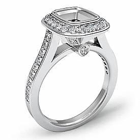 0.50Ct Diamond Engagement Ring Halo Setting 14k White Gold Cushion Semi Mount