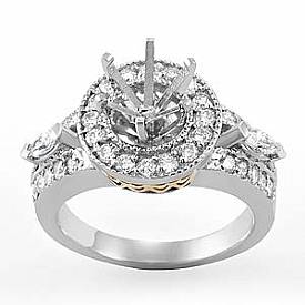 1.75 CT Round & Marquise Diamond Engagement Ring & Band WG