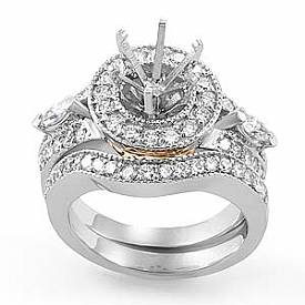 1.75 CT Round & Marquise Diamond Engagement Ring & Band WG