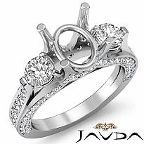 Three Stone Round Diamond Engagement Ring 14k W Gold Oval Cut Semi Mount 1.30Ct