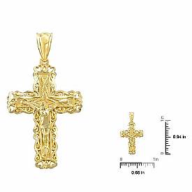 14k Yellow Gold Jesus Crucified Diamond Cut Cross Charm