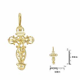 14k Yellow Gold D/Cut Jesus on Cross Religious Pendant