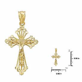 14k Yellow Gold Diamond Cut Religious Cross Pendant