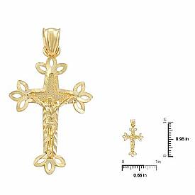 14k Yellow Gold Diamond Cut Jesus on Cross Pendant