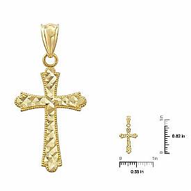 14k Solid Yellow Gold Diamond Cut Cross Pendant Charm