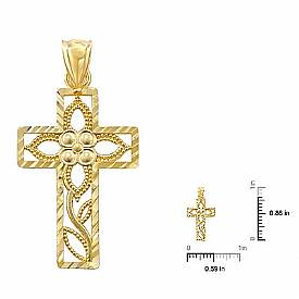 14k Yellow Gold Diamond Cut Cross Religious Pendant