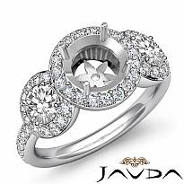 Round Diamond Engagement Ring 3 Stone Pave Semi Mount 14k W Gold Setting 3/4Ct