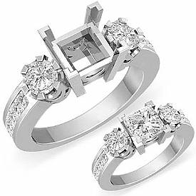 1CT Princess Round Diamond 3STone Anniversary Ring Set W Gold