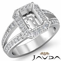 1/2CT Halo Setting Diamond Engagement Emerald Semi Mount Ring 14K White Gold