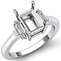 0.25Ct Emerald Diamond 3 Stone Engagement Ring Setting 14k W Gold