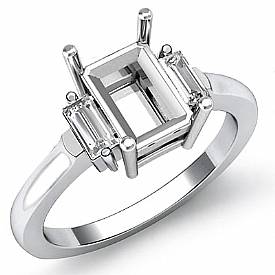 0.25Ct Emerald Diamond 3 Stone Engagement Ring Setting 14k W Gold