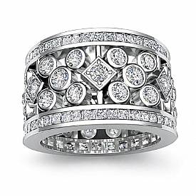 3.85Ct Round Princess Diamond Anniversary Ring Band W Gold