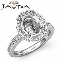 0.82Ct Diamond Engagement Ring Oval Semi Mount 14k White Gold Halo Pave Setting