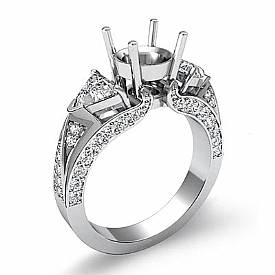 1 Ct Trillion Round Diamond 3 Stone Anniversary Ring Set 14k WG