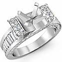 2 Ct Round Baguette Diamond Engagement Ring Setting 14k W Gold