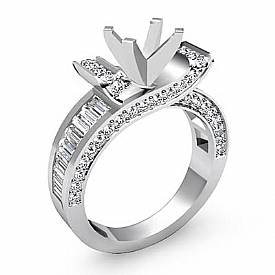 2 Ct Round Baguette Diamond Engagement Ring Setting 14k W Gold