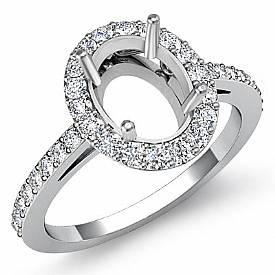 0.45ct Halo Pave Setting Diamond Engagement Oval Semi Mount Ring 14K White Gold