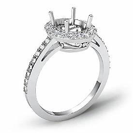 0.45ct Halo Pave Setting Diamond Engagement Oval Semi Mount Ring 14K White Gold