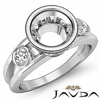Round Bezel Diamond Engagement 3 Stone Ring Semi Mount 14k W Gold Setting 0.5Ct