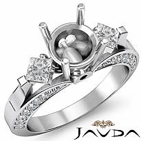Round Princess Diamond Engagement Three 3 Stone Ring Setting 14k W Gold 0.95Ct