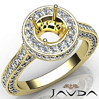 Diamond Engagement Ring Halo Pave Setting 14k Gold Yellow Round Semi Mount (1.6Ct. tw.)
